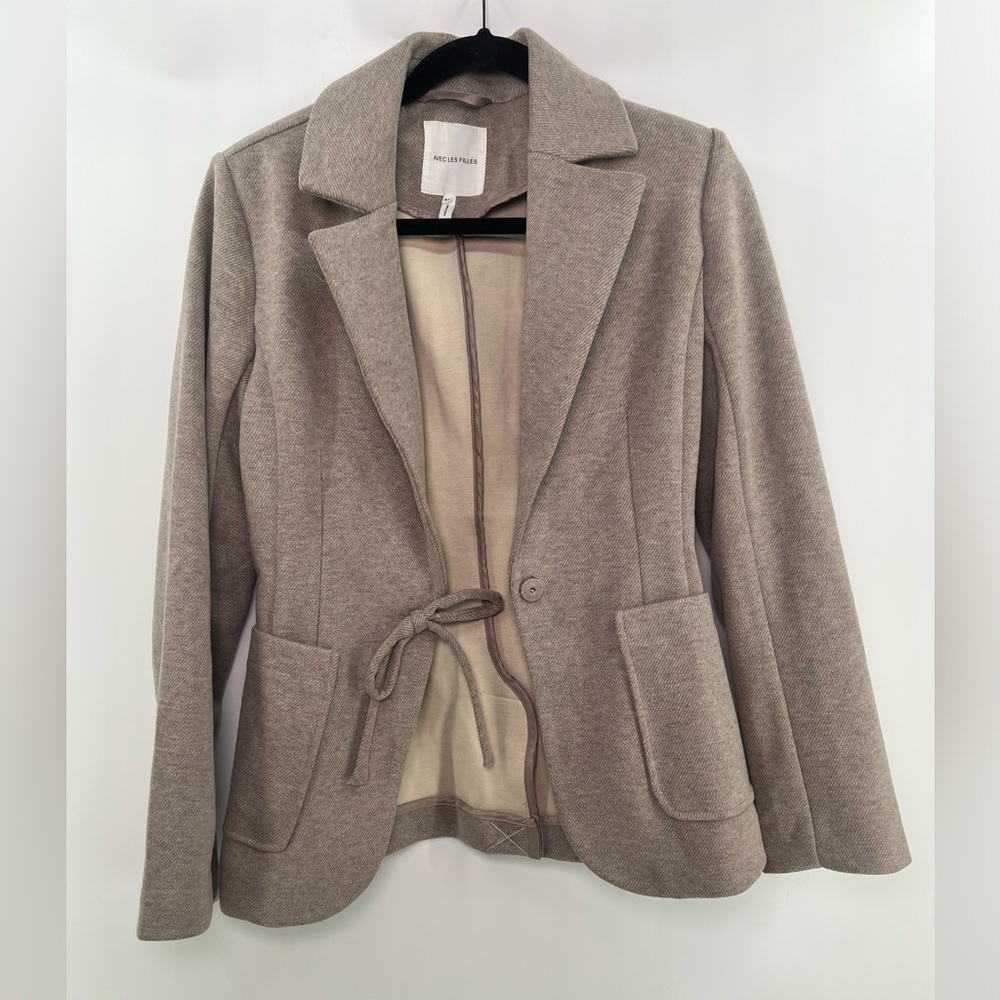 Anthropologie Avec Les Filles Tan Taupe Bow Fitted Blazer Jacket XS Extra Small - Picture 6 of 10